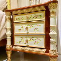Table de chevet avec tiroirs en bois massif, style français, motif floral peint à la main, table de nuit pour chambre à coucher, villa, hôtel, projet