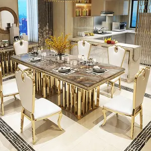 Tavolo da pranzo in pietra artificiale di grandi dimensioni mobili per la casa in cartone metallico mobili moderni sedia da pranzo sala da pranzo forma rotonda 5 pezzi