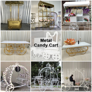 Chariot à fleurs vintage en métal blanc lisse avec roues et auvent, dernier modèle, chariot de rangement multi-compartiments pour bonbons de mariage en extérieur - Product Image 6