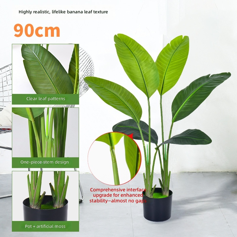 90cm high banana-6 leaves-black basin