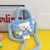 Sac à dos en peluche de coton EZBABY, motif ours de dessin animé mignon, grande capacité, unisexe, cadeau d'anniversaire, sac à main à fleurs sept couleurs avec bandoulière