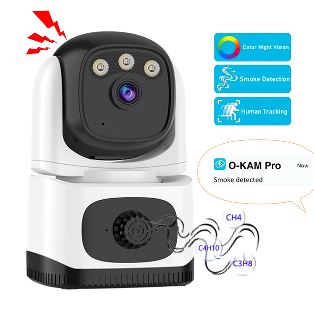 2 in 1 Gas Smoke Detection Smart Camera 1080P Infrared Remote Pan Tilt Sound Record Siren Alarm Color Night Vision Human Motion