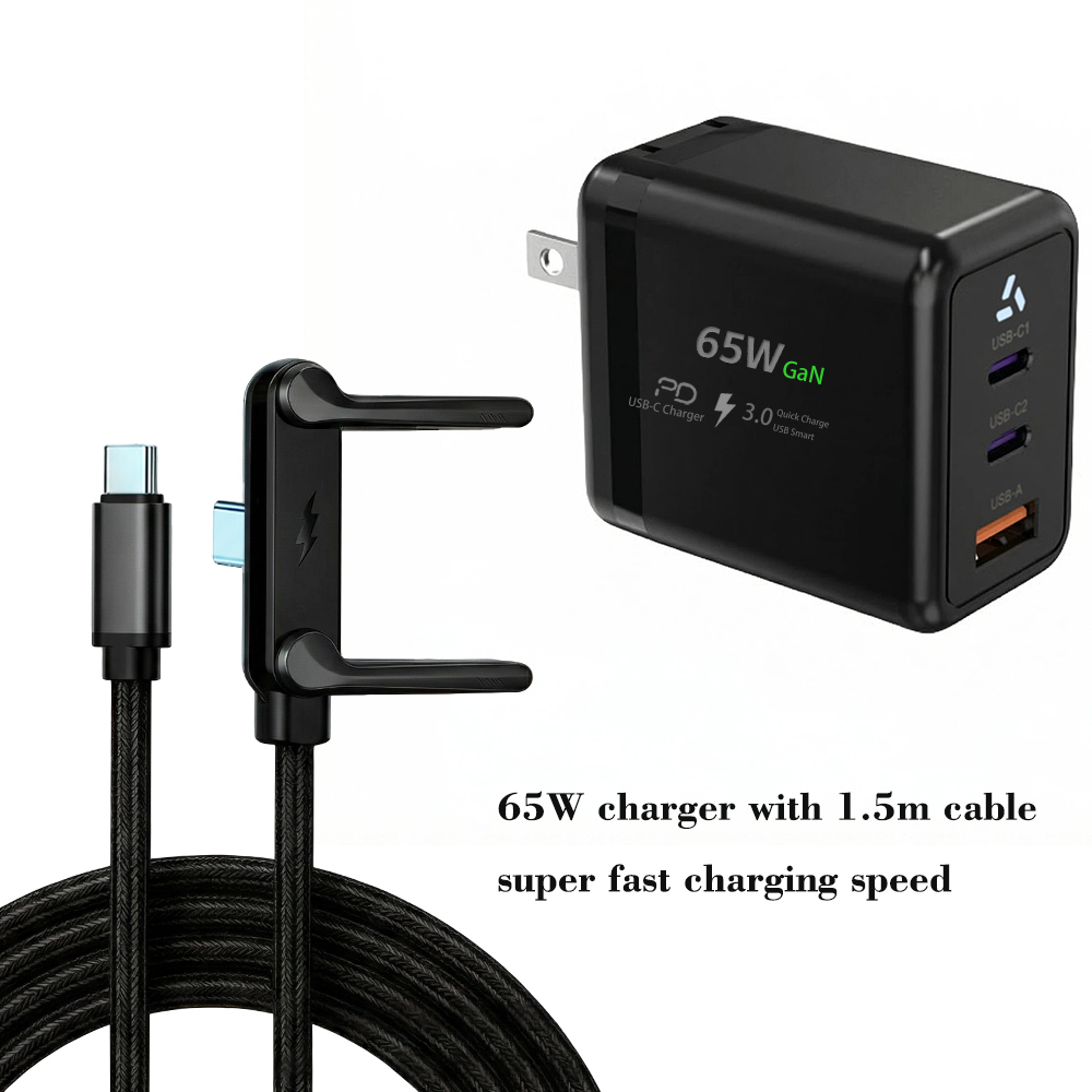 สายเคเบิลสีดำยาว 1.5 ม. พร้อมที่ชาร์จ 65W