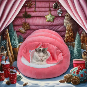 รังสัตว์เลี้ยงผ้าฝ้ายนุ่มพร้อมผ้าม่า<span class=keywords><strong>น</strong></span>ผ้าอ๊อกซ์ฟอ<span class=keywords><strong>ร์</strong></span>ดชั้<span class=keywords><strong>น</strong></span><span class=keywords><strong>เดียว</strong></span>สำหรับแมว2ตัวบ้า<span class=keywords><strong>น</strong></span>แมว - Product Image 2