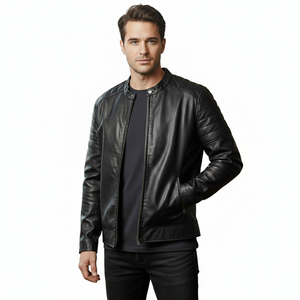 Handmade <b>Genuine</b> Leather Jacket design and Logo Men's hoodie Customized Modern Fit Jacket Solid Refined Fit for men's all sizes - Product Image 1