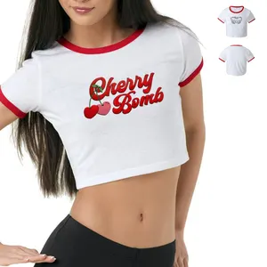 Camiseta branca para mulheres, blusa com gola redonda, moda verão com borboleta casual sexy e contraste, estampa personalizada