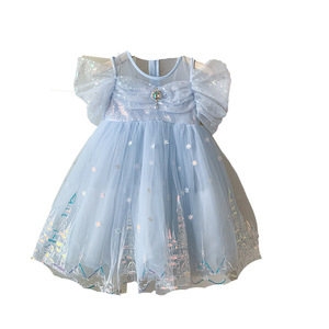 Aisha <strong>Frozen</strong> Girls' Sweet Style Summer <strong>Dress</strong> Princess-Style Knee-Length Chiffon Lace Decoration Birthday Celebrations Patchwork - Product Image 5
