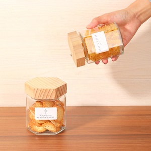 Hexagon Jar Clear 280ml 350ml Hexagon Glass Food Storage Jar With Hexagon Wooden Lid Top Grade Storage Jar For Jam Honey Candy