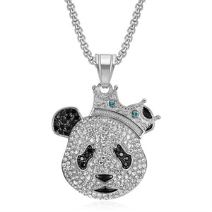 Hip Hop <b>Iced</b> <b>Out</b> Jewelry Stainless Steel Crystal Diamond Panda Necklace Custom Gold Plated Crown Pendant Necklace - Product Image 2
