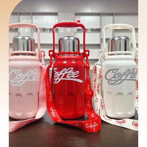 Gran taza aislada de acero inoxidable 316, botella de agua de 800ml, taza de cola de café de diamante portátil clásica para estudiantes, correa para el hombro - Product Image 2