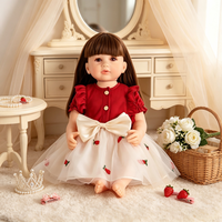 Poupée réaliste reborn de 22 pouces avec corps entièrement en vinyle, cheveux longs bruns, robe florale, visage en silicone, jouet pour enfants, cadeau pour filles