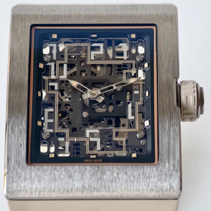 Montre mécanique pour homme de style business haut de gamme 016, boîtier carré en titane argenté, design squeletté, cadran saphir - Product Image 2