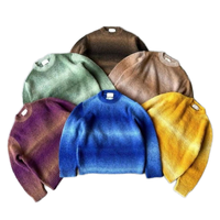 Pull à col rond pour homme, logo personnalisé, surdimensionné, dégradé bleu, tricoté en fourrure, pull à col rond, OEM ODM en gros