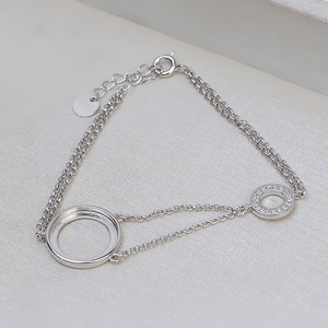 Componentes de Joyería WENCHI S925, Eslabones de Cadena Circulares Huecos de Plata para Pulseras DIY, Diseño de Base Plana para Perlas de 14mm - Product Image 5