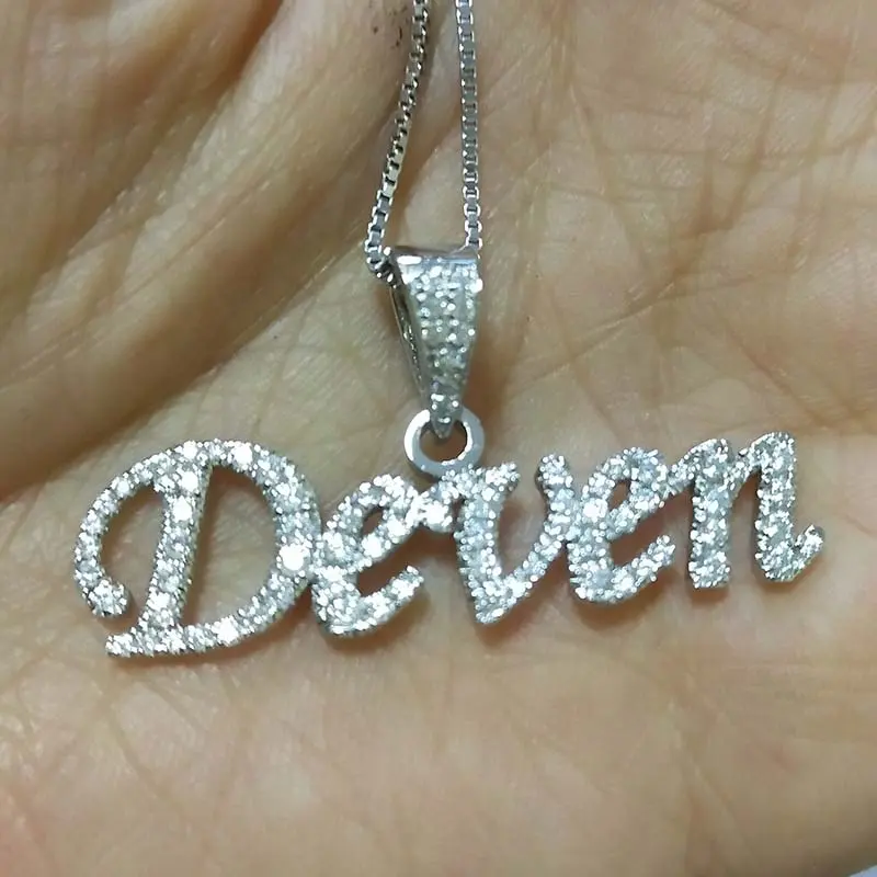 Customized fine jewelry Personalized Diamond Name Necklace Silver 925 Ice Out Letter Pendant Name Plate Necklace Custom