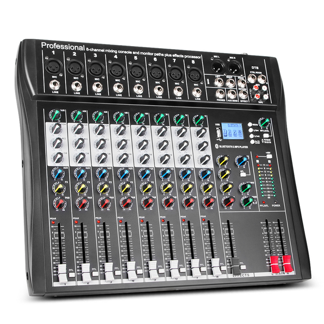 New DT8 Portable Digital Optical Sound Effector Audio Mixer 8 Channel Audio Mixer Live Mini Audio Mixer