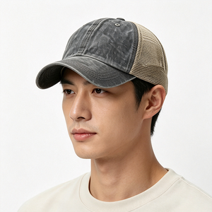Gorra Trucker de Mezclilla Vintage Desgastada de Algodón con 6 Paneles, Malla Transpirable en la Parte Trasera, Sin Estructura, Ajustable - Product Image 1