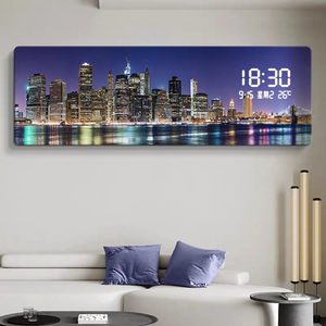 Quadro Decorativo Moderno di Lusso con Scena Notturna Urbana, Orologio da Parete Digitale LED con Calendario, Dipinto Decorativo per Casa - Product Image 1