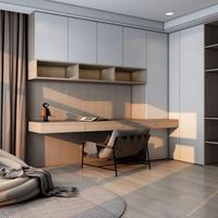 Meuble de rangement de bureau minimaliste en bois nordique avec rainure dissimulée pour câbles, idéal pour les espaces de vie, de travail ou de chambre à coucher combinés et restreints