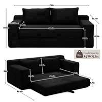 Canapé convertible 2-en-1 noir en velours côtelé pour chambre d'amis, sans assemblage requis, canapé-lit en velours côtelé – Vente en gros
