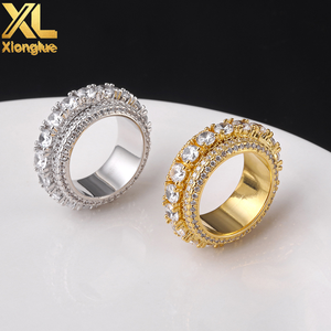Wholesale Rose Gold Plated Brass Iced Out Hip Hop Wedding <b>Ring</b> for Men with Rotating <b>CZ</b> Stones Cuban Style - Product Image 1