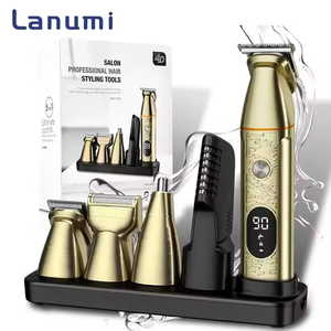 Lanumi LK-882 5-in-1 painless nose hair trimmer kit, gold grey beard grooming tool