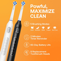 Brosse à dents électrique rotative intelligente étanche IPX7 avec minuterie de 2 minutes, 8 têtes de brosse, écran LED, 5 modes, blanchiment des dents, douce