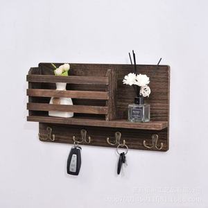 Wooden Key Wall Holder Rectangle Charcoal Color Wall Mounted Type Entryway <b>Storage</b> Rack With Hooks For Keys And Small Items - Product Image 4