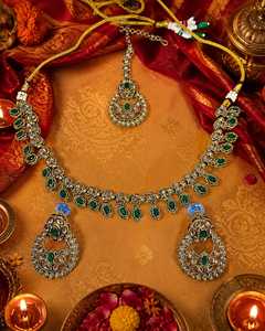 Conjunto de collar choker de lujo Mint Gan Kundan, valioso como joyería nupcial tradicional Statermont y Masing Fikka. - Product Image 1