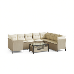 Ensemble de canapés de jardin en polyrotin beige et acier, 6 places, mobilier d'extérieur contemporain, résistant aux intempéries - Product Image 1