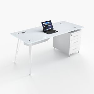 Escritorio <span class=keywords><strong>de</strong></span> Vidrio Moderno y Simple para Oficina en Casa o Dormitorio, <span class=keywords><strong>Mesa</strong></span> <span class=keywords><strong>de</strong></span> Computadora <span class=keywords><strong>de</strong></span> Hierro con Cajón, Muebles para Espacios Pequeños - Product Image 1