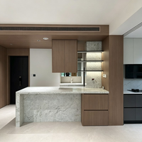 Armoires de cuisine en bois massif chêne clair SLS, design modulaire moderne avec îlot pour projets résidentiels, fabricant d'armoires sur mesure