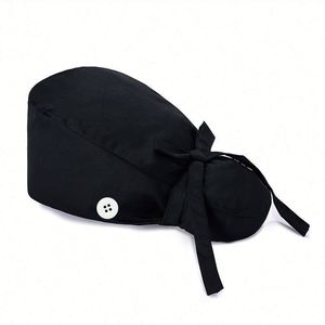 Working Scrub Cap With Button Ribbon Tie Sweatband Nurse Doctor Ponytail <b>Pouch</b> Caps for <b>Men</b> and Women Class Style - Product Image 3