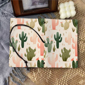 สมุดโน๊ตแฮนด์เมด A6วินเทจแบบผูกปิด160หน้าเหมาะสำหรับเป็นของขวัญสำหรับนักสะสมไวนิลลายกระบองเพชรและพืชทะเลทราย - Product Image 6