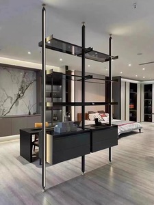 Modern Bedroom Furniture Portable Aluminum Wardrobe with <strong>Glass</strong> Door Sliding <strong>Shelving</strong> for Clothes Storage in Bedroom and Dining - Product Image 1