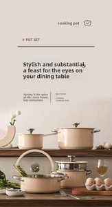 Bộ nồi chảo inox thiết kế hiện đại với lớp phủ gốm chống dính, núm xoay tiện dụng, chảo nấu súp, sữa và nắp đậy kiểu dáng thời trang - Product Image 6