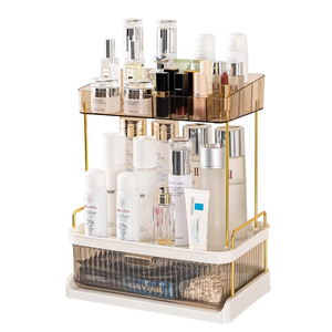Étagère de rangement pour soins de la peau à 2 niveaux, support de rangement rotatif transparent, organisateur de comptoir de salle de bain - Product Image 3
