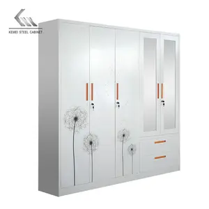 Metal wholesale printed closet iron detachable storage clothes cabinet bedroom 5 door metal almirah modern design wardrobe