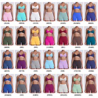 Setelan Yoga Bra Tali Leher Solid Bernapas untuk Wanita, Pakaian Olahraga Elastis untuk Luar Ruangan, Baju Senam Nyaman, Setelan 2 Potong