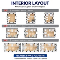 Maison conteneur pliable et extensible à double aile de 40 pieds, avec panneaux à âme minérale ignifugés, 3 chambres, salle à manger principale et logement secondaire