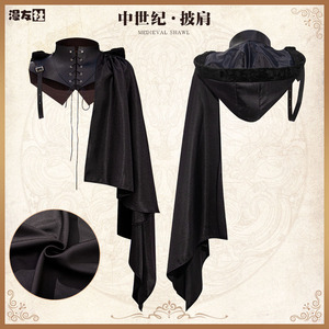 Cape à capuche noire médiévale pour adulte, costume d'Halloween, cosplay de vampire/démon, tenue de scène pour jeu de rôle - Product Image 5