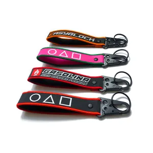 Promotional Gifts Cheap Custom Logo Embroidery Jdm Jet Tag Fabric Car Brand Keychains Woven Keytag Keychain