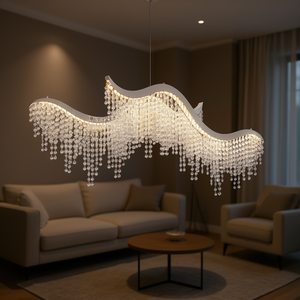 Modern Wave LED Crystal Chandelier 36 Inch Adjustable Color Temperature Living Room <b>Pendant</b> <b>Light</b> <b>Chrome</b> Gold Finish - Product Image 2