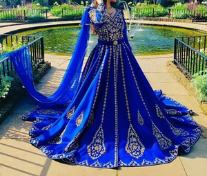 Vestido de Novia Largo hasta el Suelo con Cola, Estilo Kaftan, con Cuentas de Cristal y Pedrería, Elegante Vestido para Bodas y Fiestas - Product Image 2