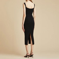 Robe d'été noire personnalisée à col carré, sans manches, élégante et décontractée, en tricot côtelé pour femmes, pull midi en tricot, design de fabricants