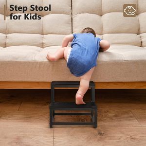 Multi-Tiered Wooden Step <b>Stool</b> 2-Tier Carbon Steel Minimalist Design For <b>Bathroom</b> Bedroom RV Footrest <b>Storage</b> - Product Image 4