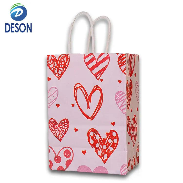 Deson biểu tượng tùy chỉnh Valentine của ngày giao hàng nâu kraft giấy Twist xử lý bao bì thực phẩm Túi