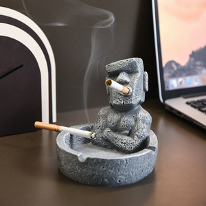 Funny Easter Island Moai Statue Resin <b>Ashtray</b> Stone Texture Modern Design Portable Desktop Decoration Novelty Smoking Accessory - Product Image 2