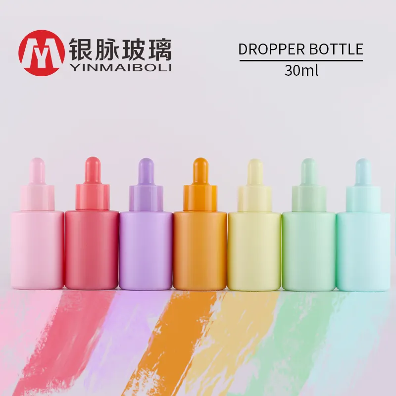 High quality 30ml serum cosmetic packaging transparent flat shoulder empty repair essential oil glass dropper bottle