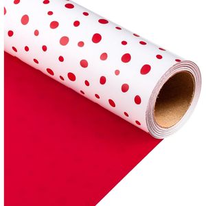 Red Polka Dot Tissue <b>Paper</b> <b>Roll</b> 17 In X 16.4 Ft Single Side Coated Waterproof Gift <b>Wrap</b> for Crafting and Packaging - Product Image 1
